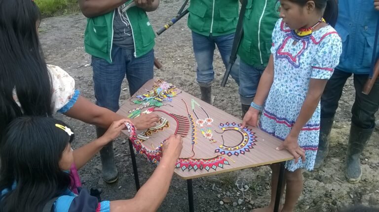 exposición de artesanias de las mujeres embera Katio en el doce borbollon